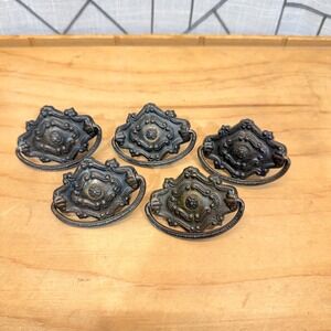Vintage Ornate Brass Drawer Pulls Set of 5 Antique Style Drop Handles Hardware